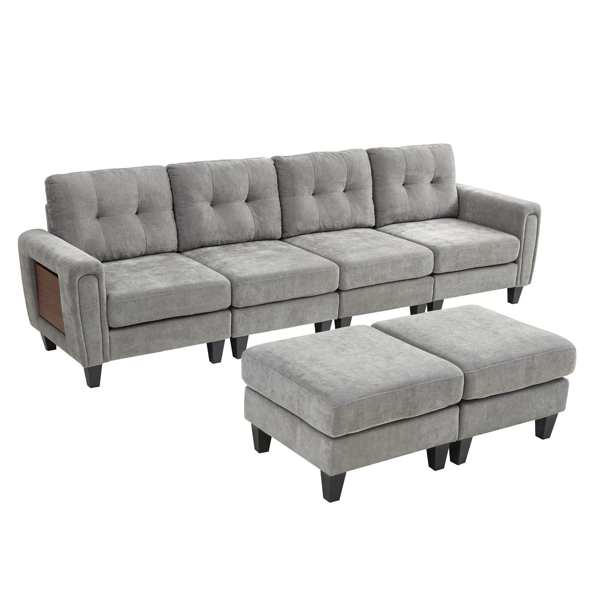Modular Sectional Sofa With Movable Ottomans, USB Ports & Side Tables by Unique Piece Furniture