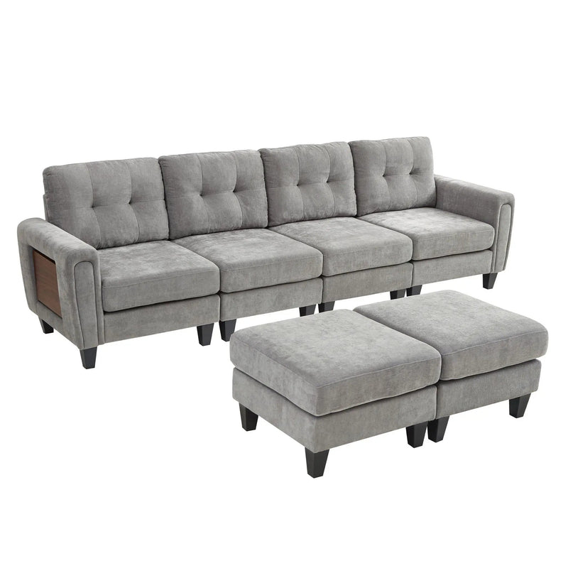 Modular Sectional Sofa With Movable Ottomans, USB Ports & Side Tables by Unique Piece Furniture