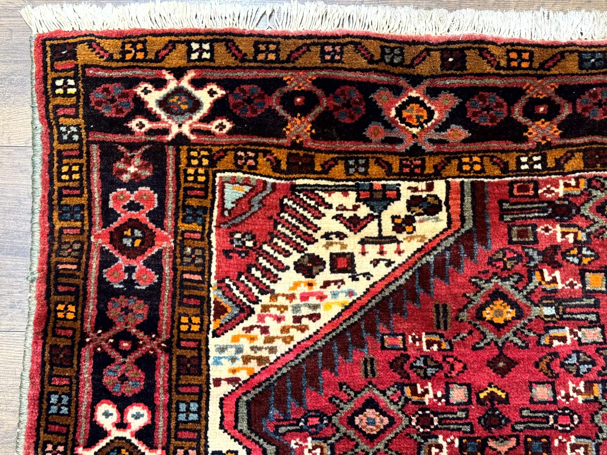 Persian Hamadan Rug 4x7, Tribal Village Malayer Carpet, Red and Ivory, Bohemian Antique by Jewel Rugs