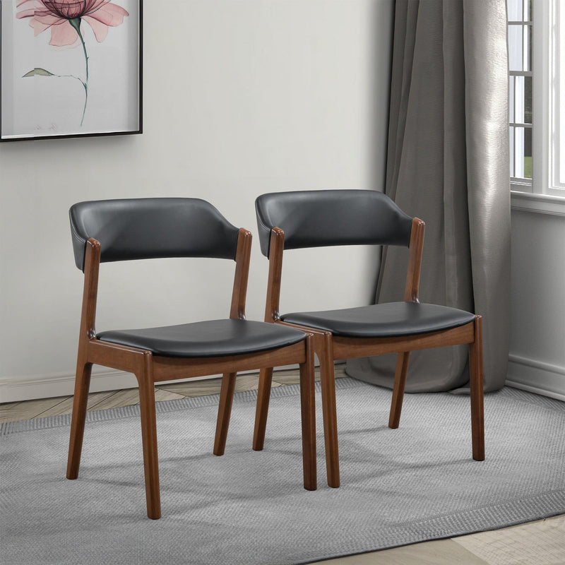 Enzo Dining Chair Set of 2 with Black Vegan Leather - Black / Brown, photo 9 of 13