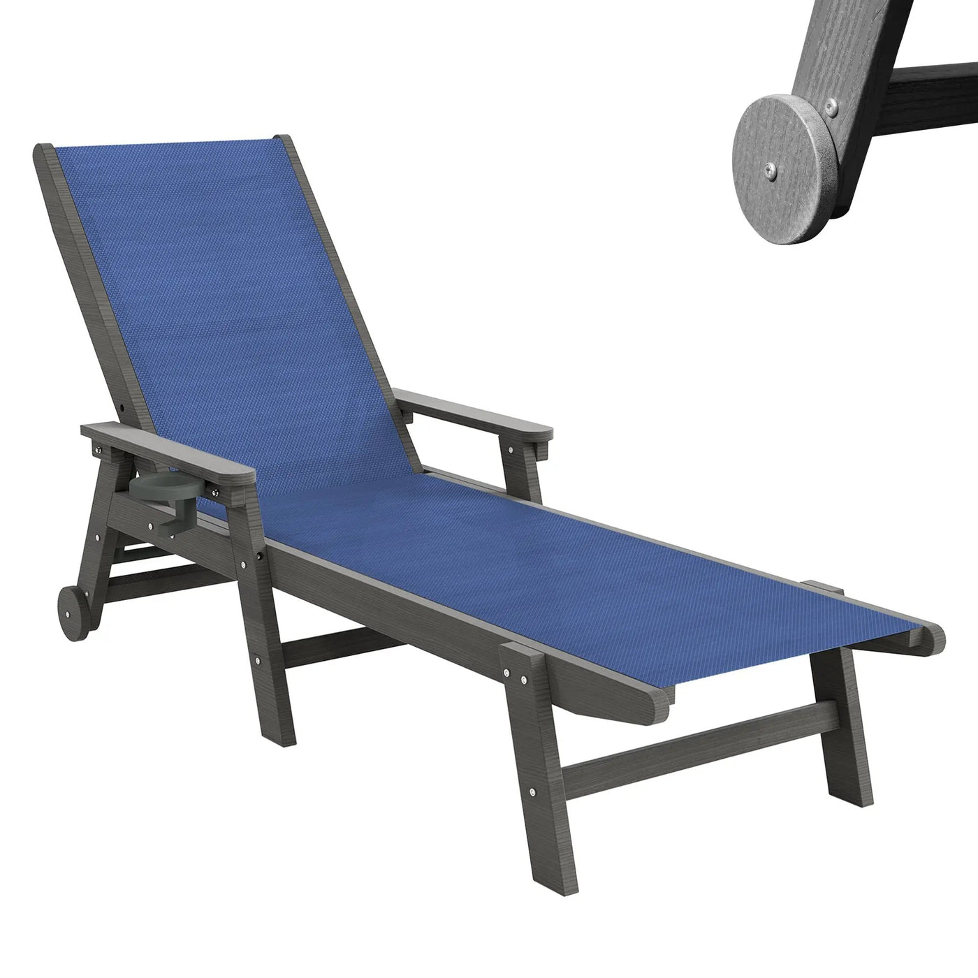 Lounge Chair Outdoor, HDPE Chaise Lounge with Wheels and 5-Position Recliner by HouseOfZazla