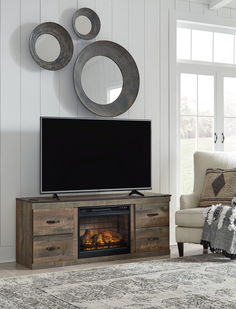Trinell - TV Stand With Electric Fireplace - Brown by Unique Piece Furniture