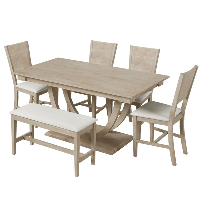 Topmax - 6 Piece Wood Half Round Dining Table Set Kitchen Table Set With Long Bench And 4 Dining Chairs, Modern Style by Unique Piece Furniture