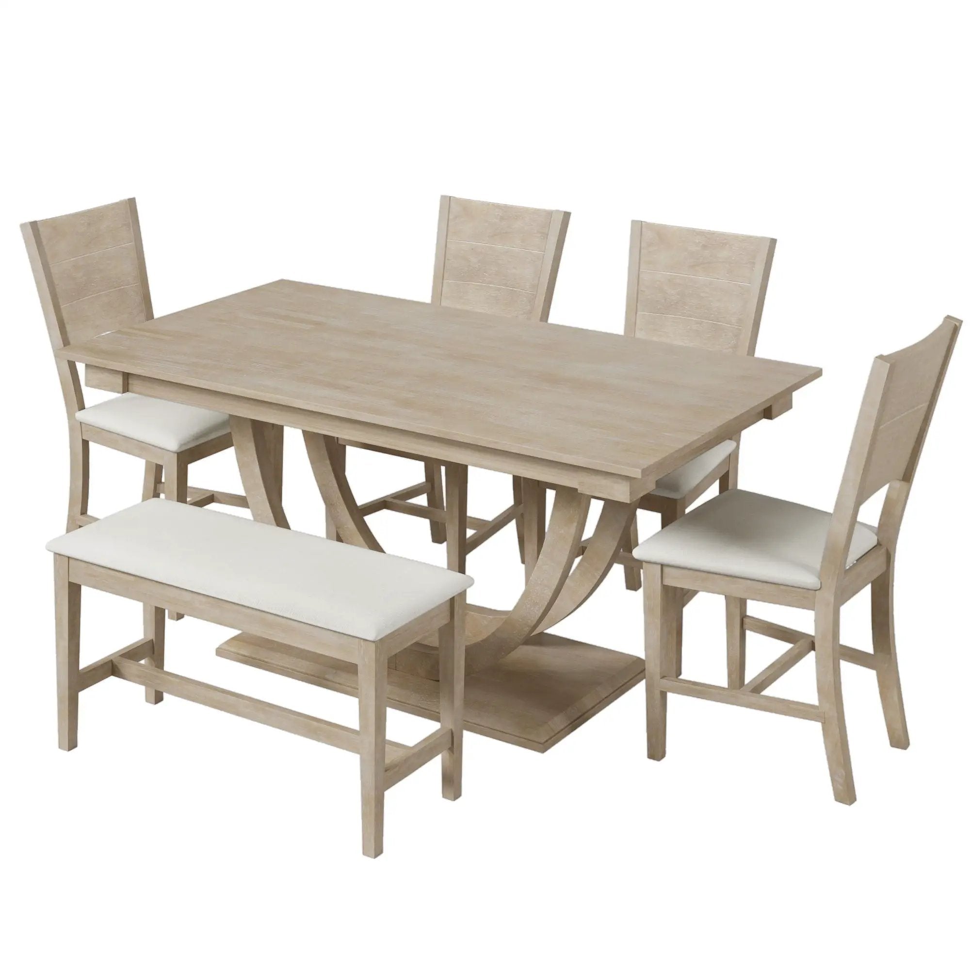 Topmax - 6 Piece Wood Half Round Dining Table Set Kitchen Table Set With Long Bench And 4 Dining Chairs, Modern Style by HouseOfZazla