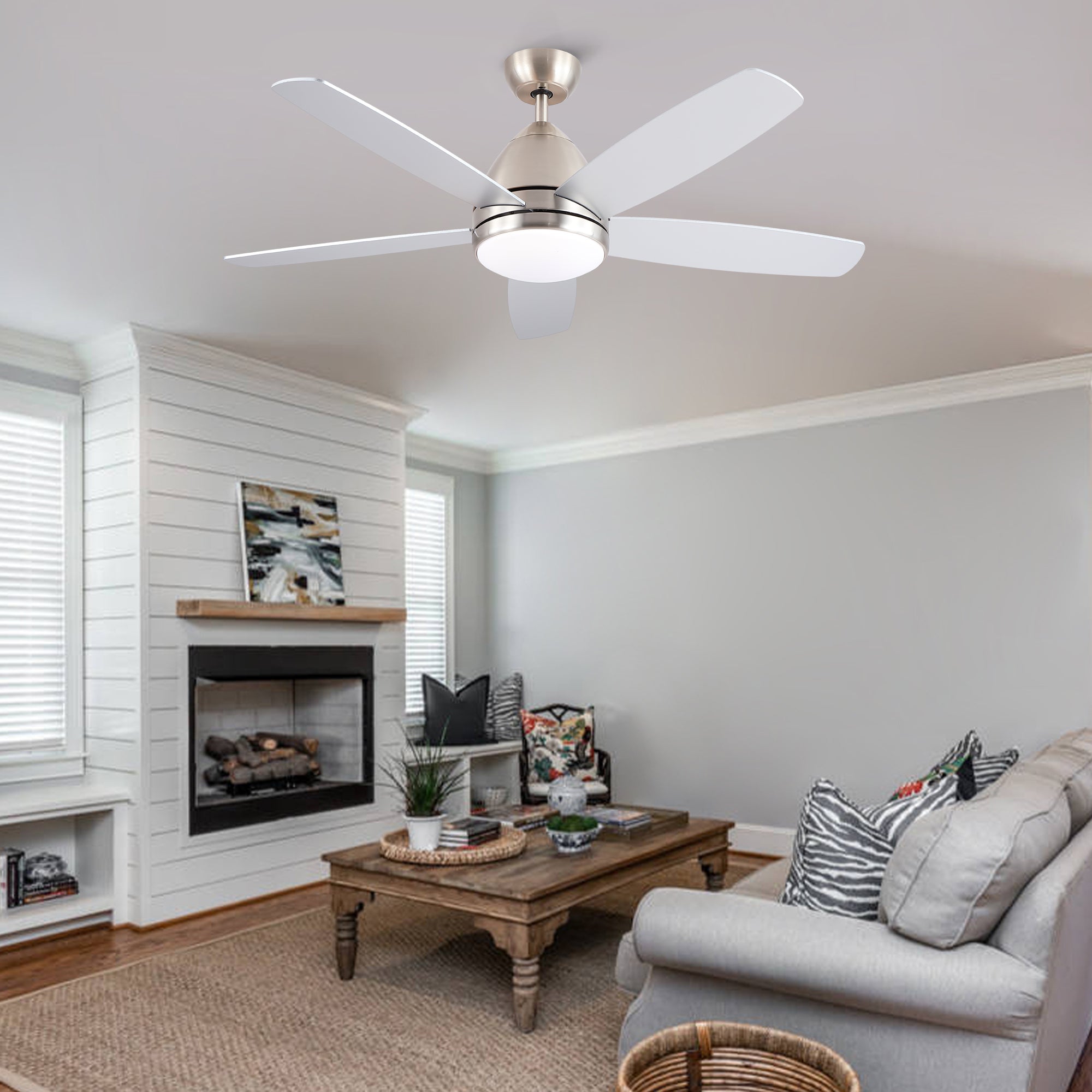 52 in. Indoor Brushed Nickel Ceiling Fan with Integrated LED Light Kit and Remote by HouseOfZazla