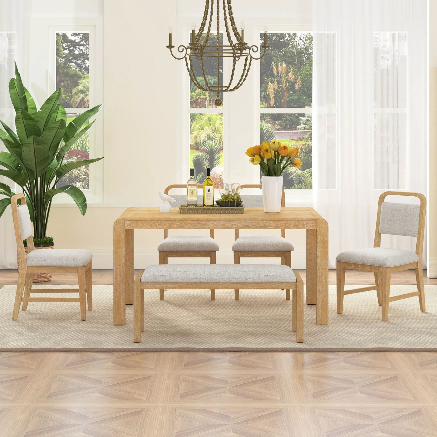 Extendable Dining Table Set With 4 Upholstered Chairs And 1 Bench by HouseOfZazla