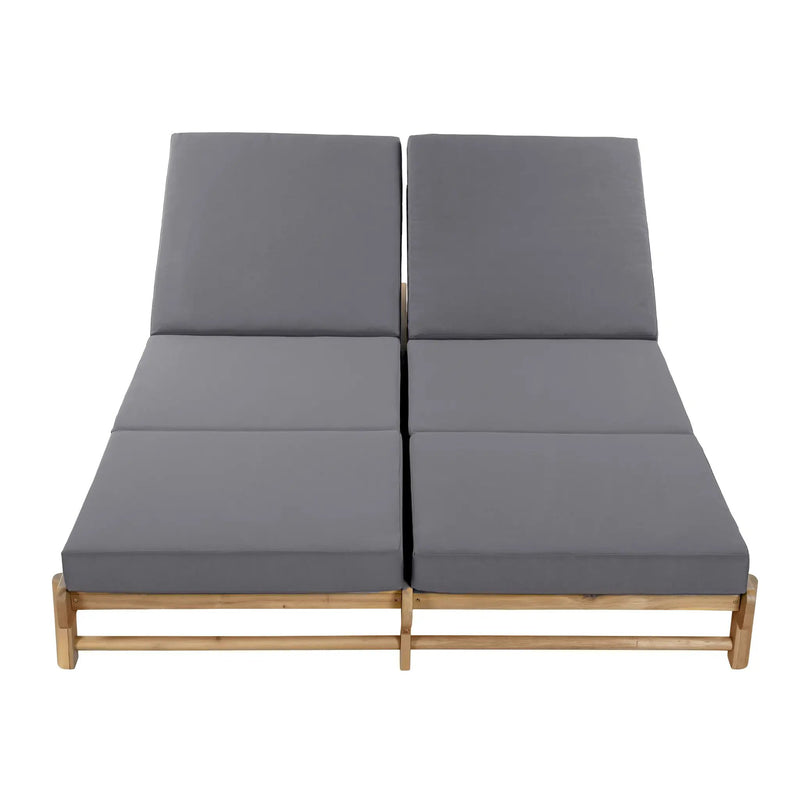 Light Teak Acacia Wood Double Chaise Lounger Set by HouseOfZazla