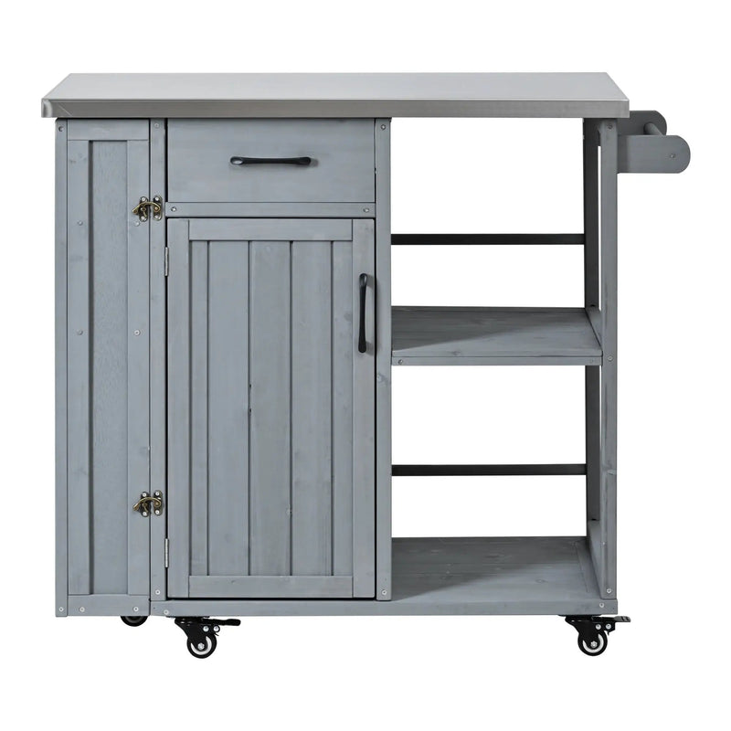 Outdoor Kitchen Island Fir Wood Prep Station with Stainless Steel Top by HouseOfZazla