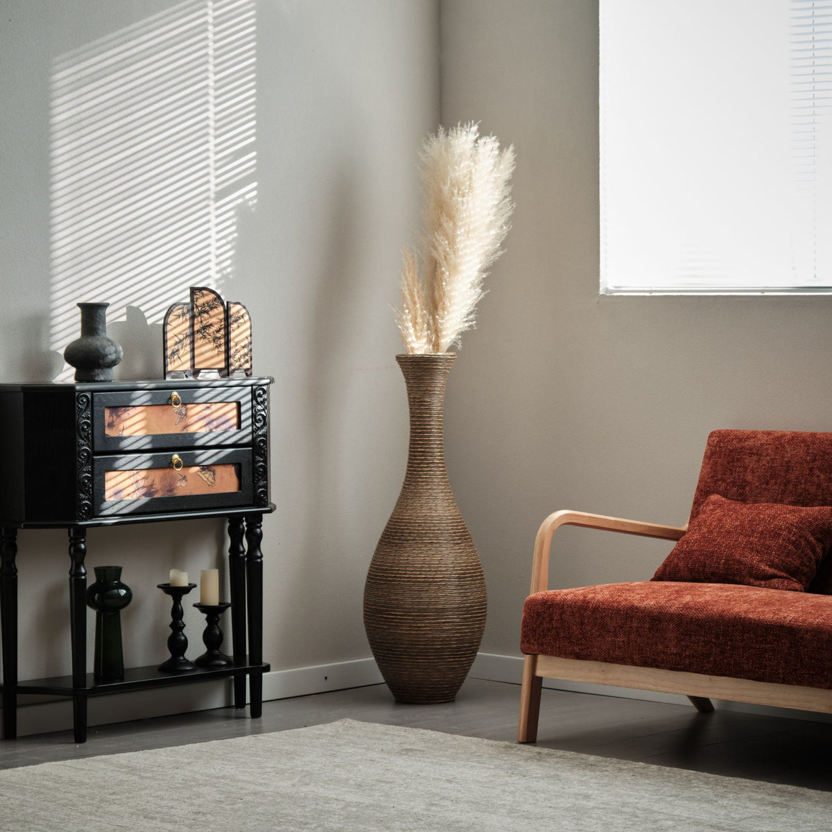 Tall Artificial Rattan Floor Vase with Artistic Design - Beige / Gray, photo 19 of 23