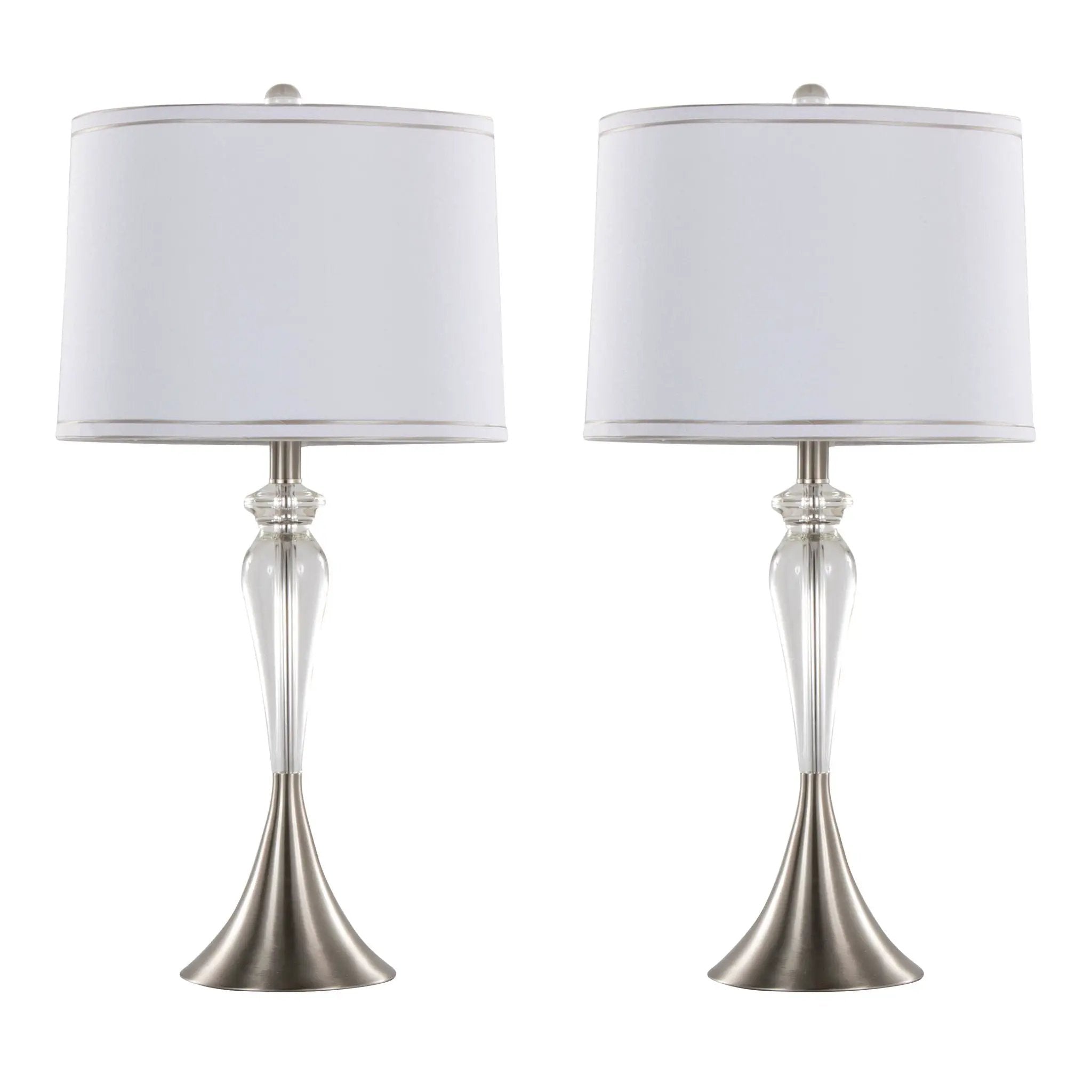 Ashland - Contemporary Crystal Table Lamp (Set of 2) - Clear Crystal / Nickel / White by HouseOfZazla