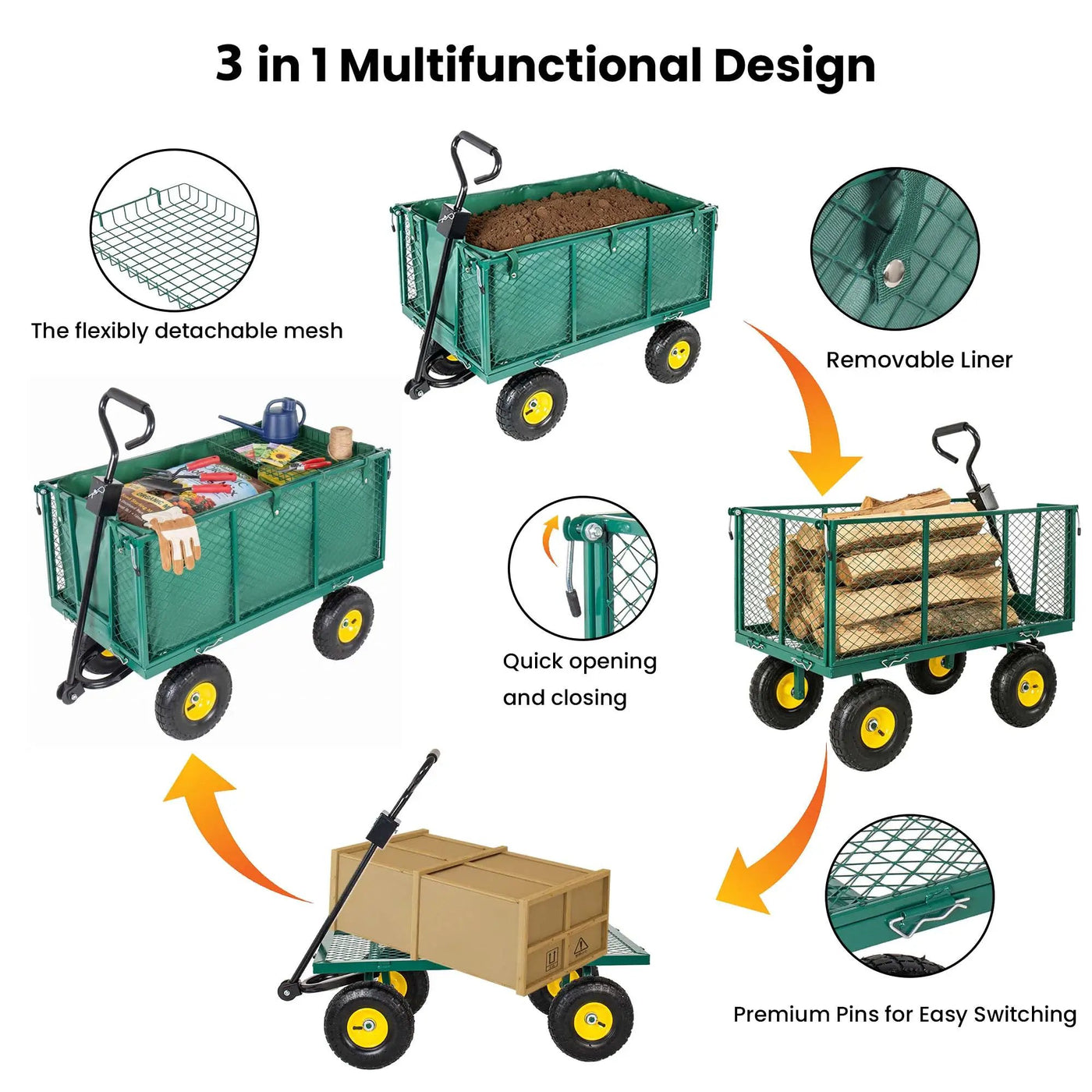 3-in-1 Oversized Steel Garden Cart by HouseOfZazla