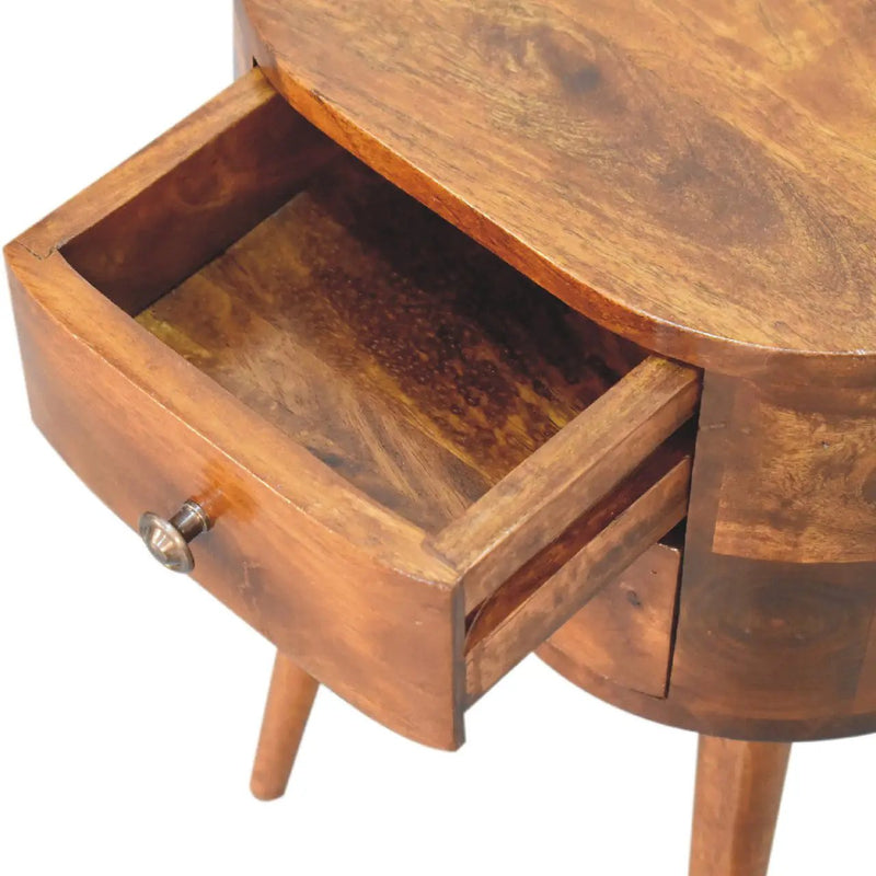 Solid Wood Mini Chestnut Rounded Nightstand, 2-Drawers, Nordic Legs by HouseOfZazla