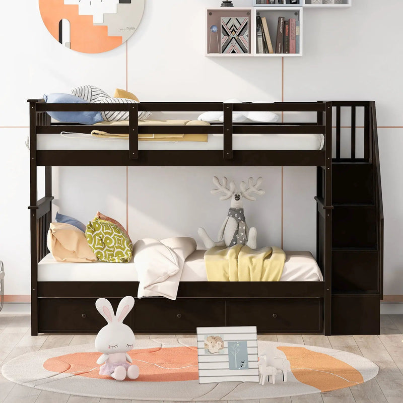 Stairway Bunk Bed With Storage And Guard Rail For Bedroom by Unique Piece Furniture
