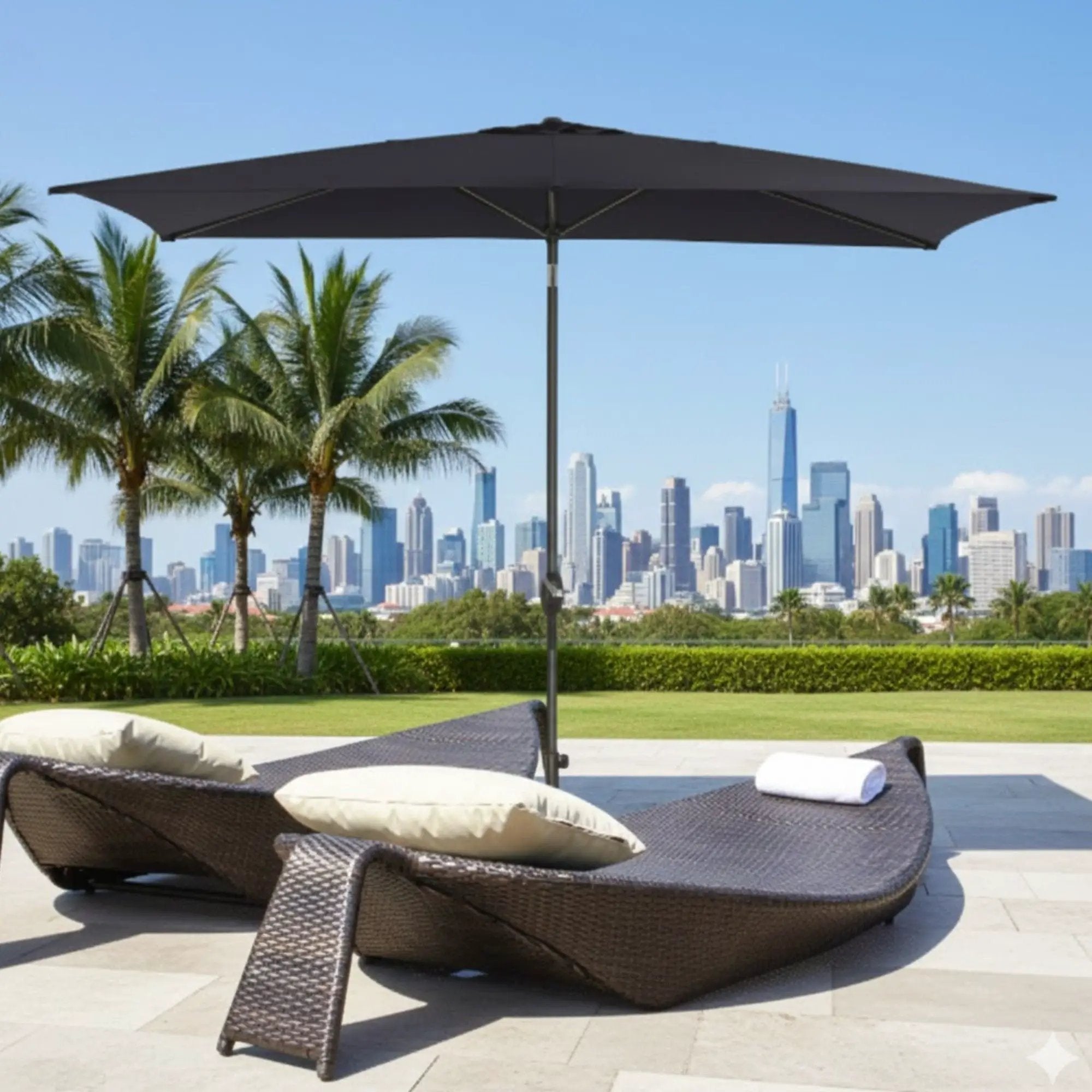 Rectangular Patio Umbrella With Crank Tilt, Polyester UV-Resistant Canopy by HouseOfZazla