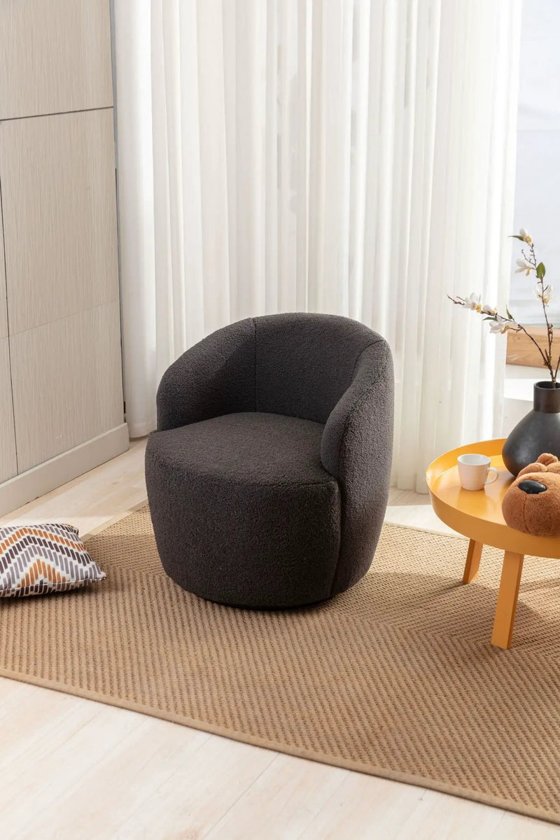 Teddy Fabric Swivel Accent Armchair Barrel Chair With Powder Coating Metal Ring by Unique Piece Furniture