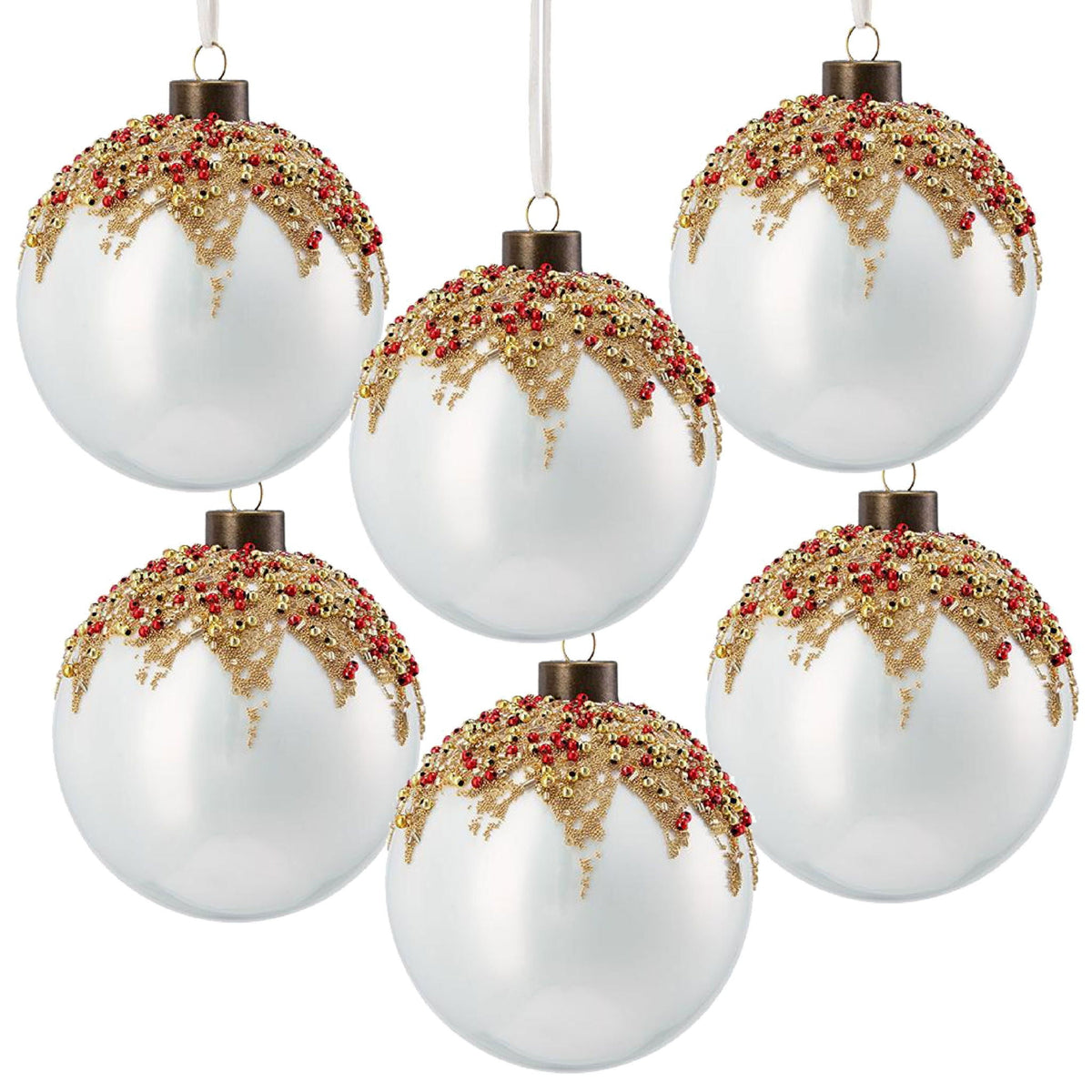 Glass Christmas Ball Ornaments with Glitter & Painting - Gold or White, photo 12 of 20