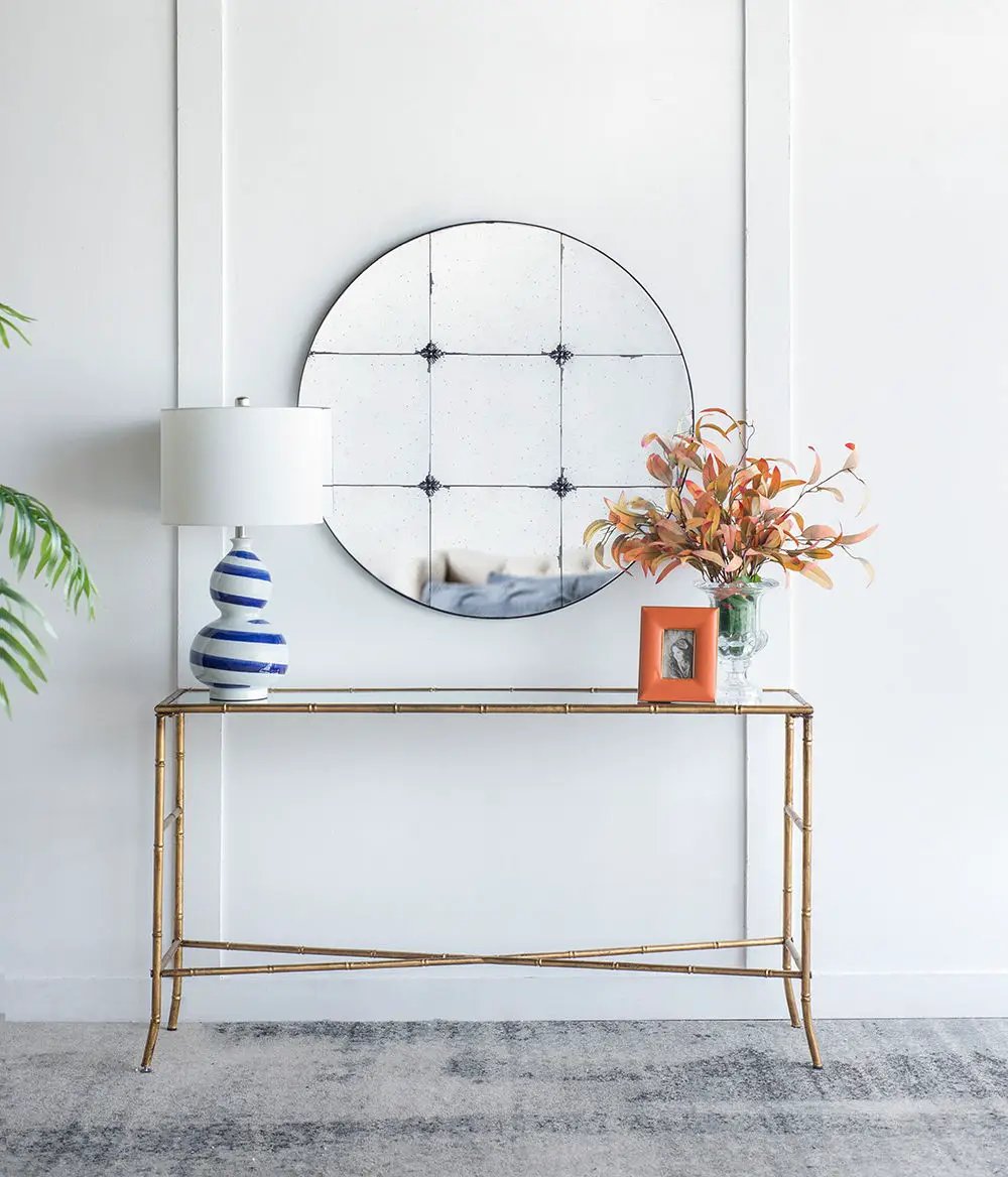 Traditional Decor Style Round Antique Glass Wall Mirror, Wall Decor For For Bathroom Entryway Console Lean Against Wall - Black by HouseOfZazla