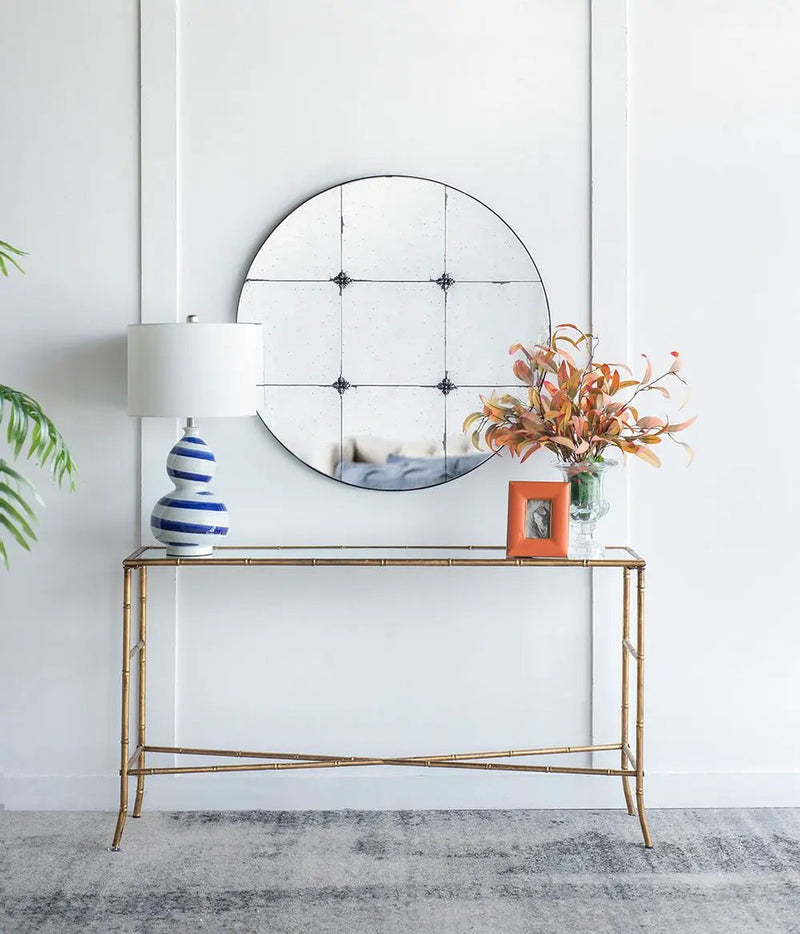 Traditional Decor Style Round Antique Glass Wall Mirror, Wall Decor For For Bathroom Entryway Console Lean Against Wall - Black by HouseOfZazla