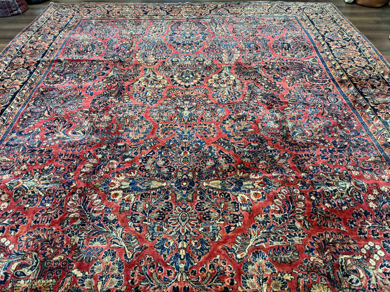 Palace Size Persian Sarouk Rug 10x16, Rare Size, Red, Large Antique Persian Carpet by Jewel Rugs