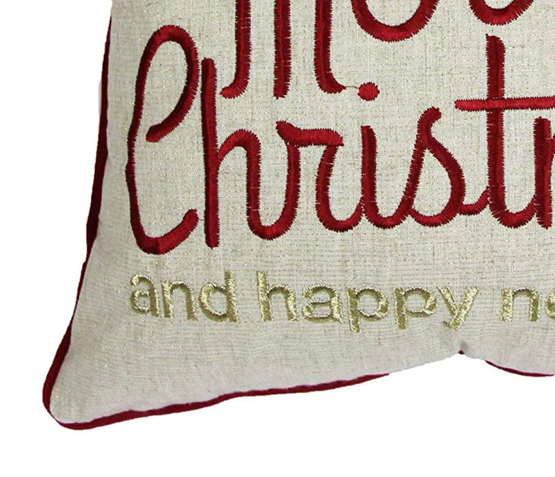 Gold Christmas Throw Pillow with Embroidery - Merry Christmas and Happy New Year, photo 3 of 6