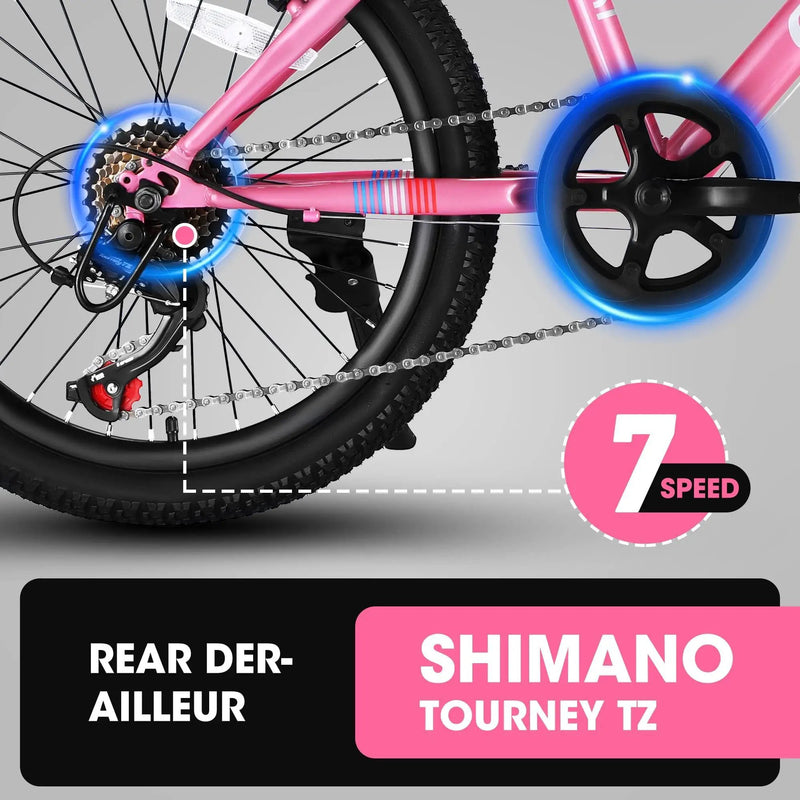 S20101 20" Kids' Bike, Boys Girls Mountain Bike Ages 8-12, 7 Speed Teenager Children Kids' Bicycles, Front Suspension Disc Brake Rear V-Brake, High Steel Frame by HouseOfZazla