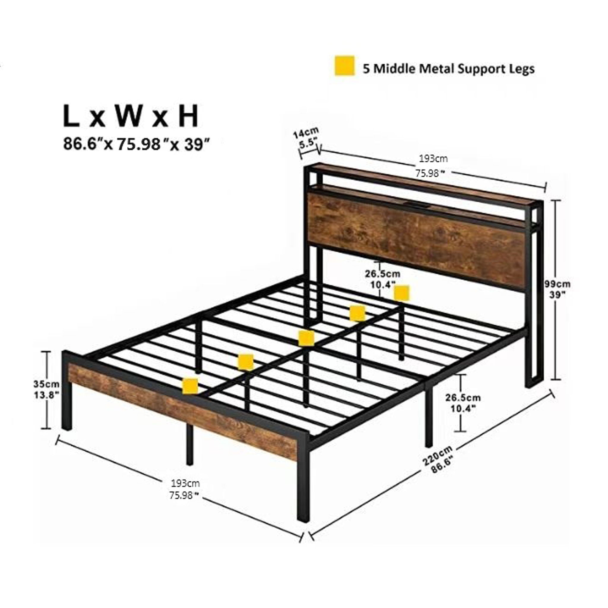 Metal Platform Bed Frame With Wooden Headboard And Footboard With USB Liner, No Box Spring Needed, Under Bed Storage by HouseOfZazla