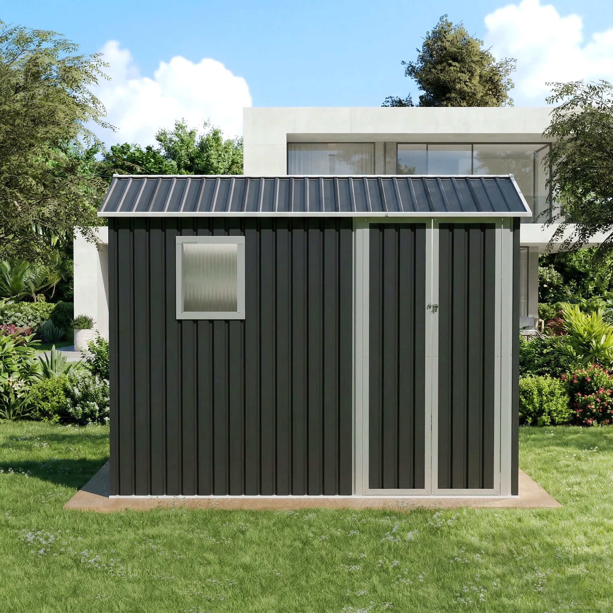 9x6 Ft Metal Garden Shed with 1 Window for Outdoor Patio Storage by HouseOfZazla