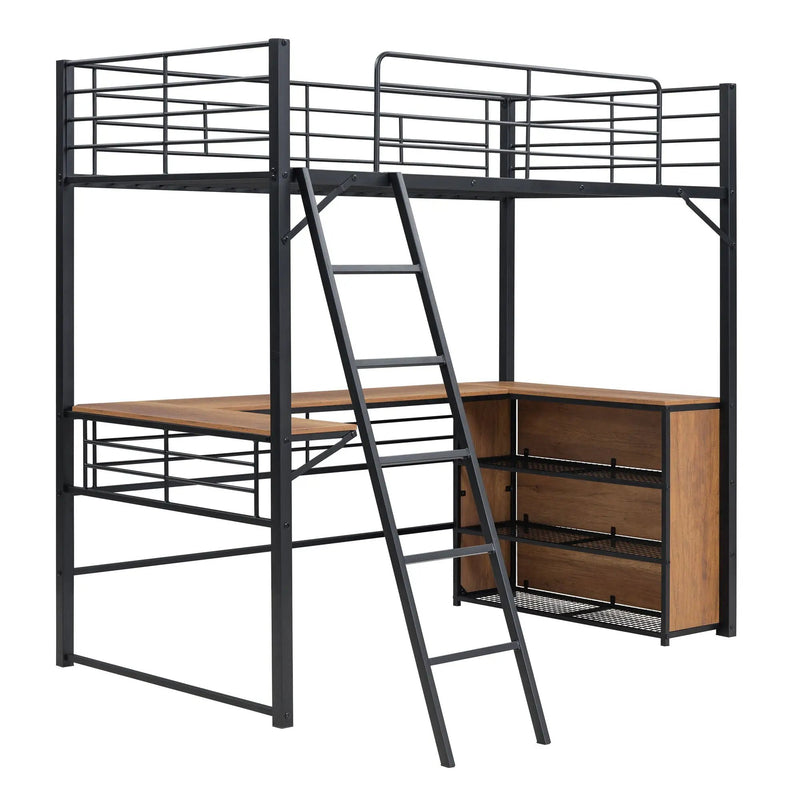 Loft Bed & 3 Layers Of Shelves And L-Shaped Desk by HouseOfZazla