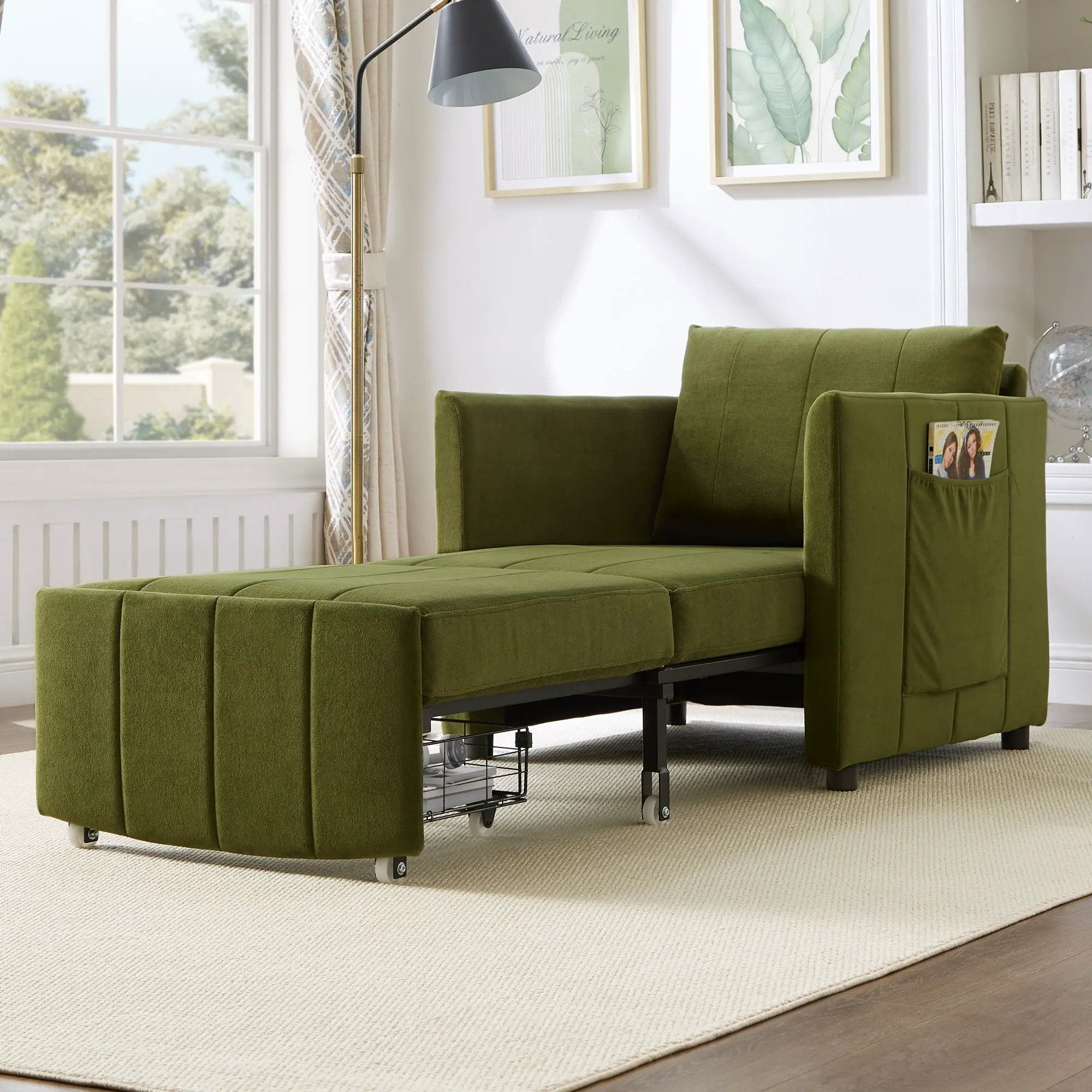 Upholstered Convertible Sleeper Sofa With 5 Position Backrest, Side Pockets, Storage