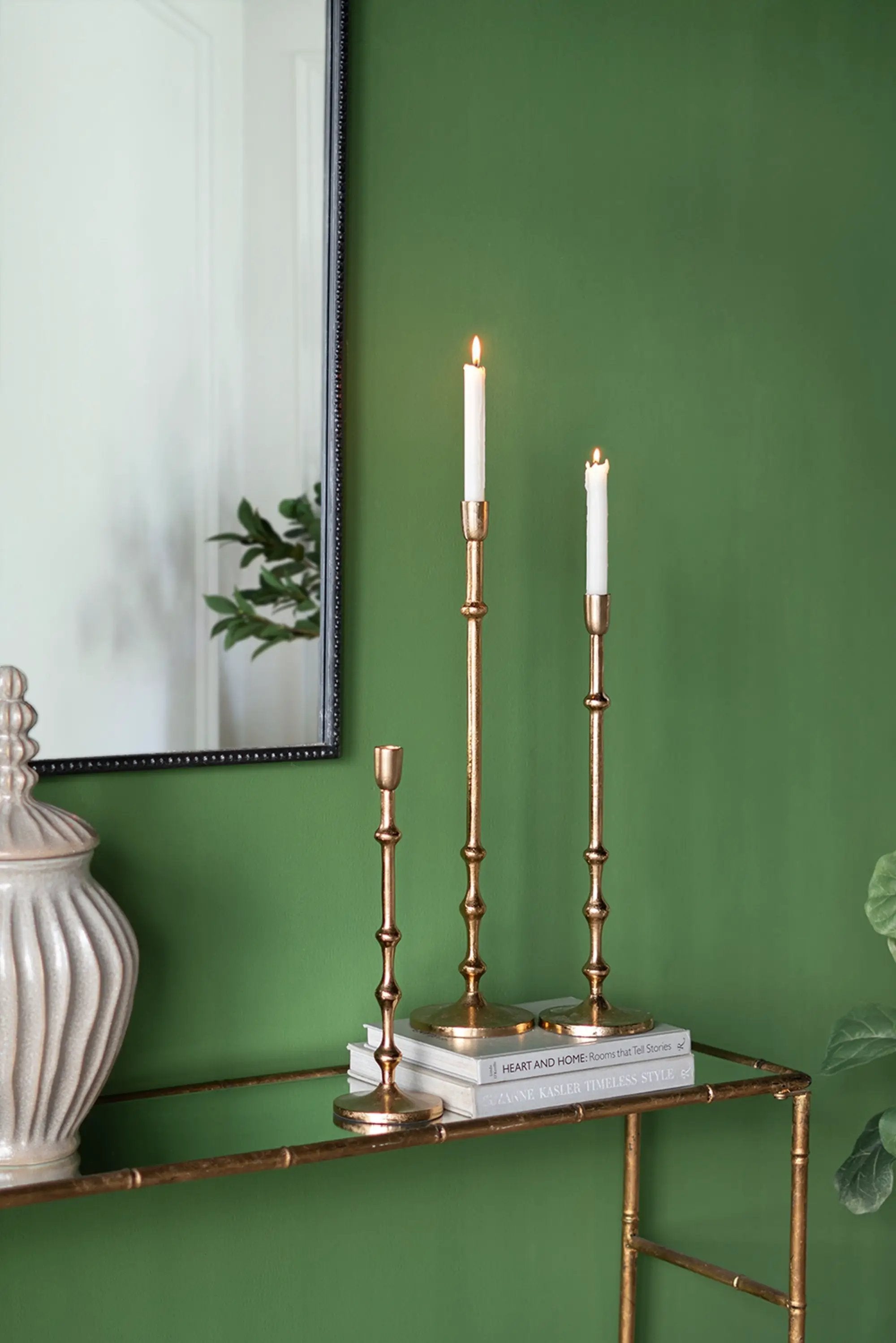 4.5x15.5' Slender Aluminum Taper Candle Holder with Bead Accents, Bronze by HouseOfZazla