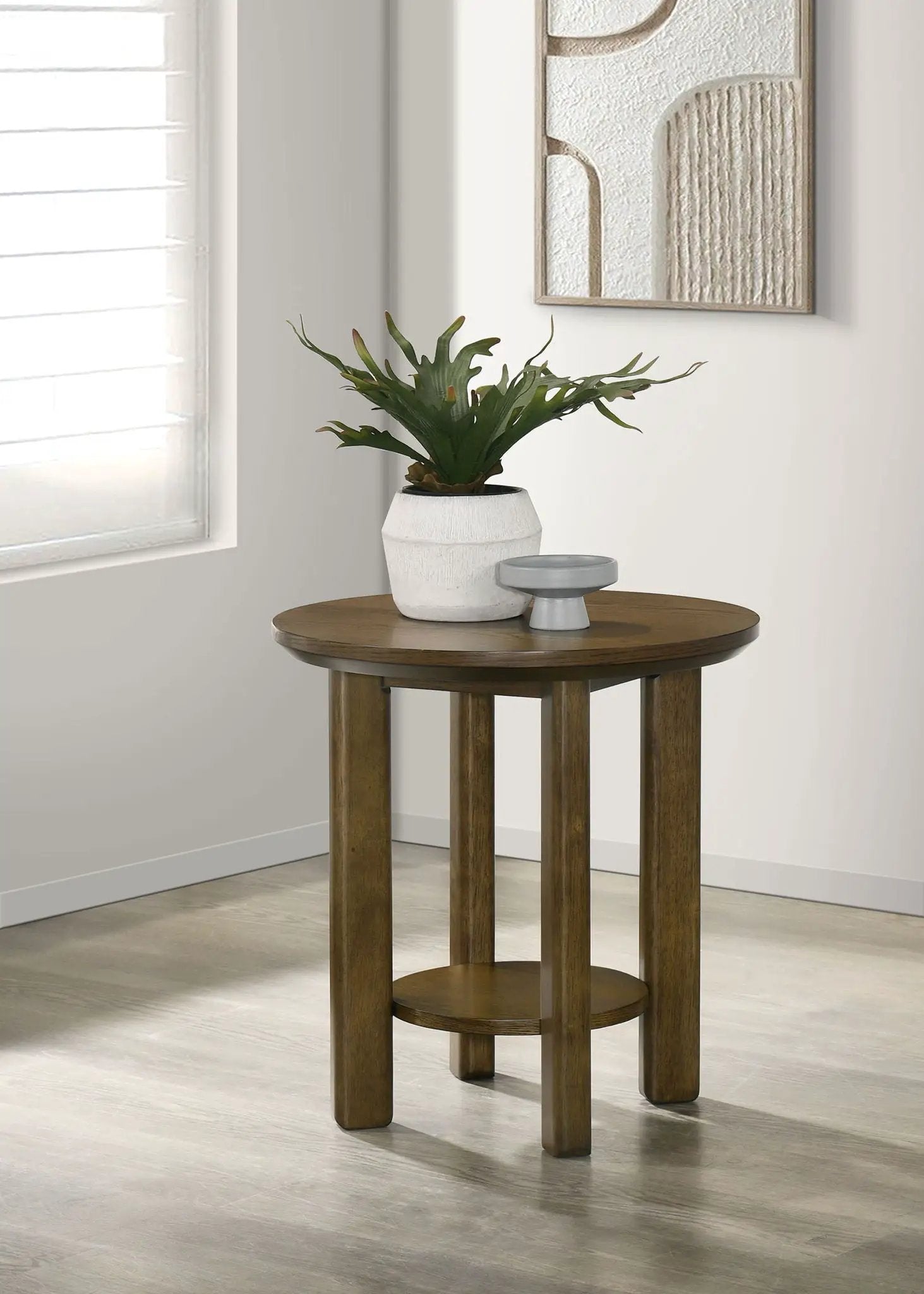 Ottowa 22-Inch Round Wood Side End Table with Shelf Brown by Unique Piece Furniture