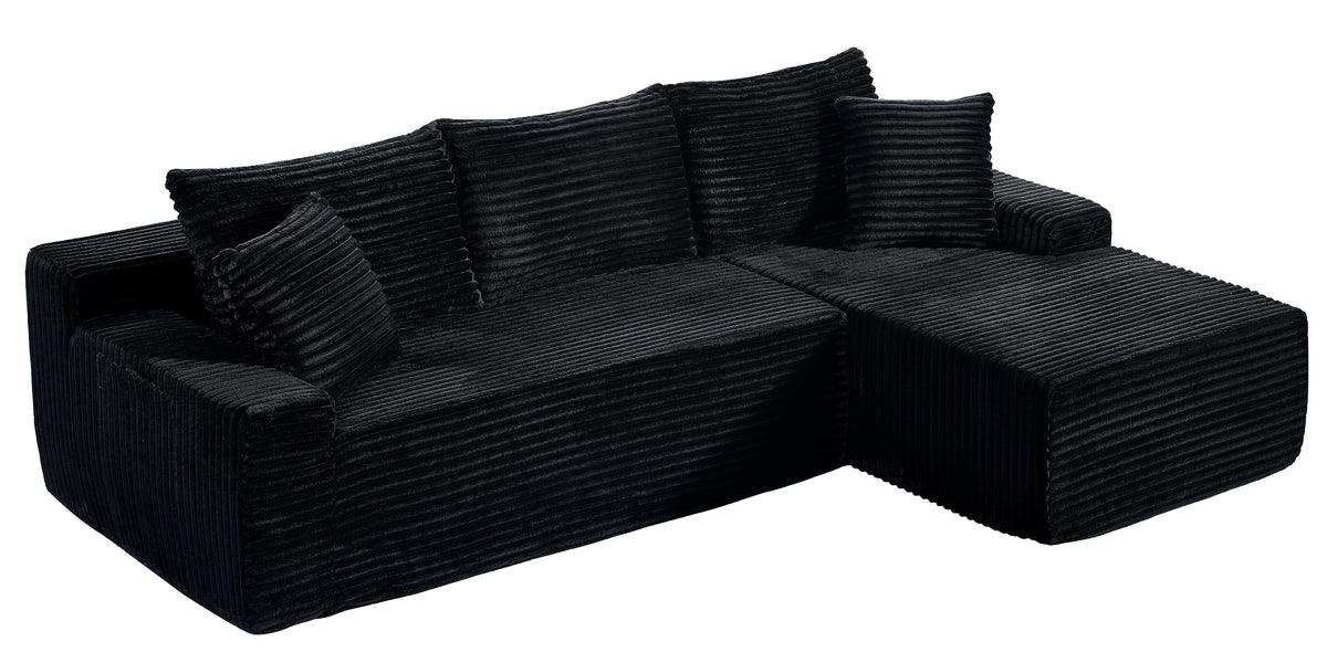 Black Corduroy L Shaped Sectional Sofa with Right Chaise - 94 Inch, photo 6 of 9
