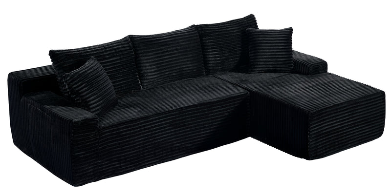 Black Corduroy L Shaped Sectional Sofa with Right Chaise - 94 Inch, photo 6 of 9