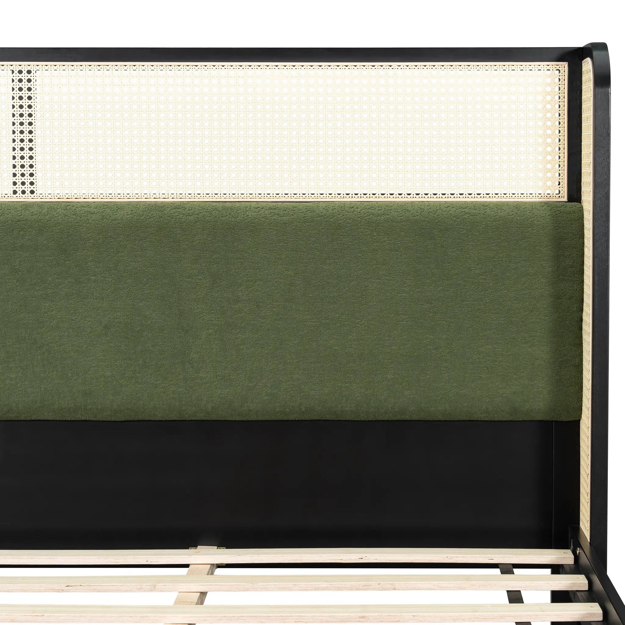 King Size Bed Frame with Black Frame and Green Upholstered Headboard by HouseOfZazla