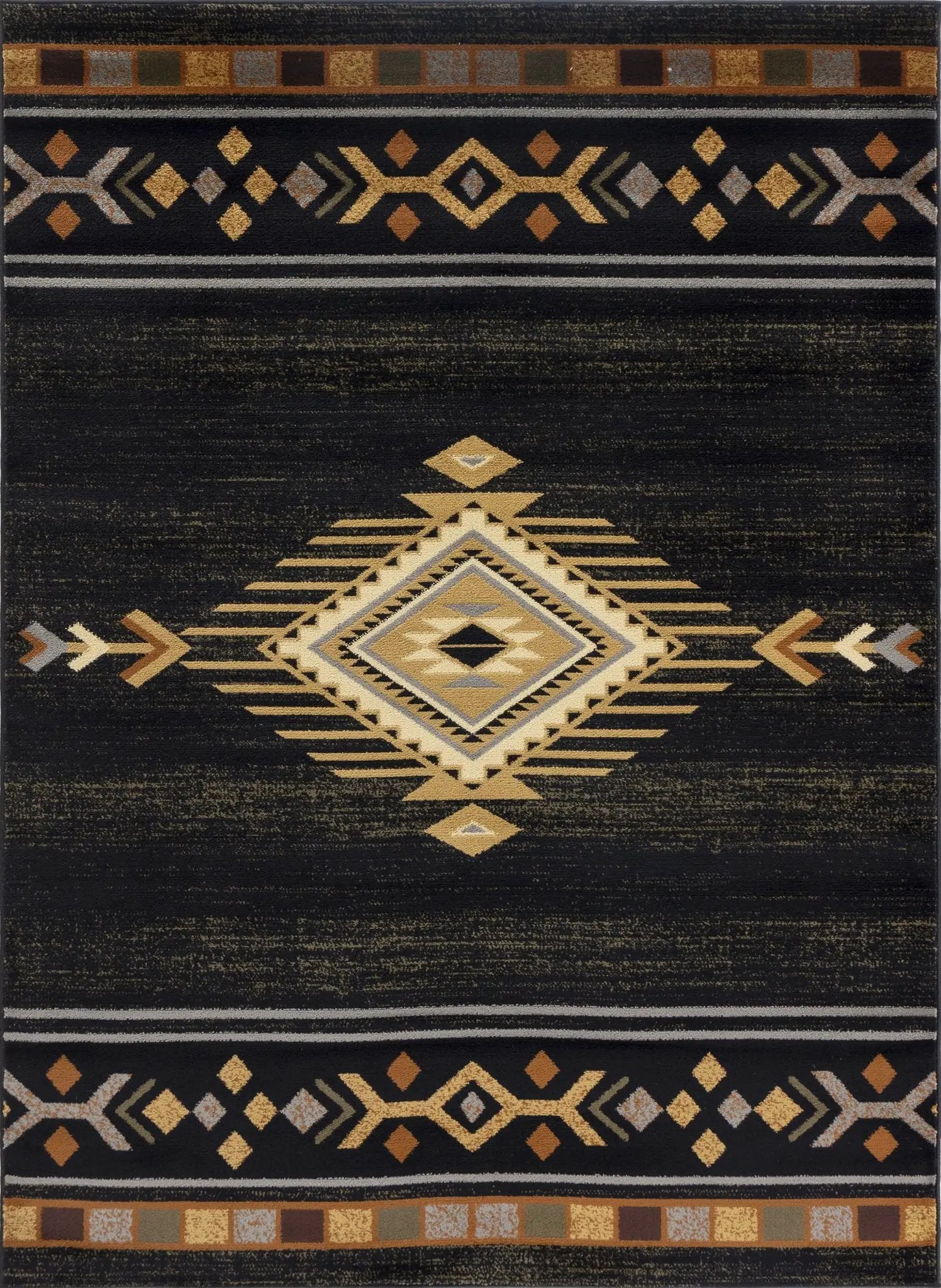 Tribes - 2'7" X 7'3" Southwest Area Rug Polypropylene - Black by Unique Piece Furniture