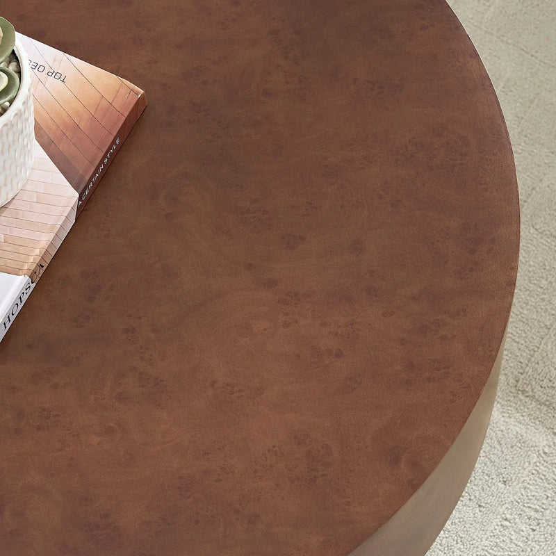 31.49'' Faux Burl Wood Pattern Round Coffee Table with Sturdy Pedestal by HouseOfZazla