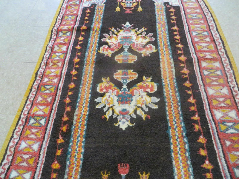Antique Moroccan Runner Rug 3x7, Moroccan Prayer Rug, Double Mehrab Prayer Arches, Black and Red, Hand-Knotted Wool Carpet, Hallway Rug Nice by Jewel Rugs