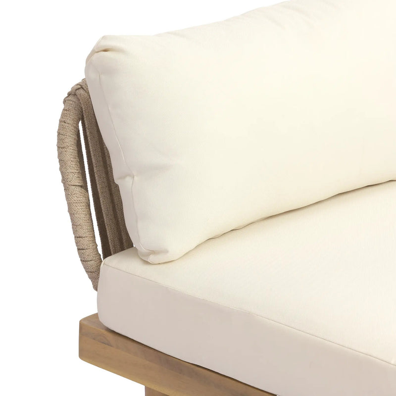 Acacia Wood Outdoor Armless Chair with Rope Back & Weather-Resistant Cushion by HouseOfZazla