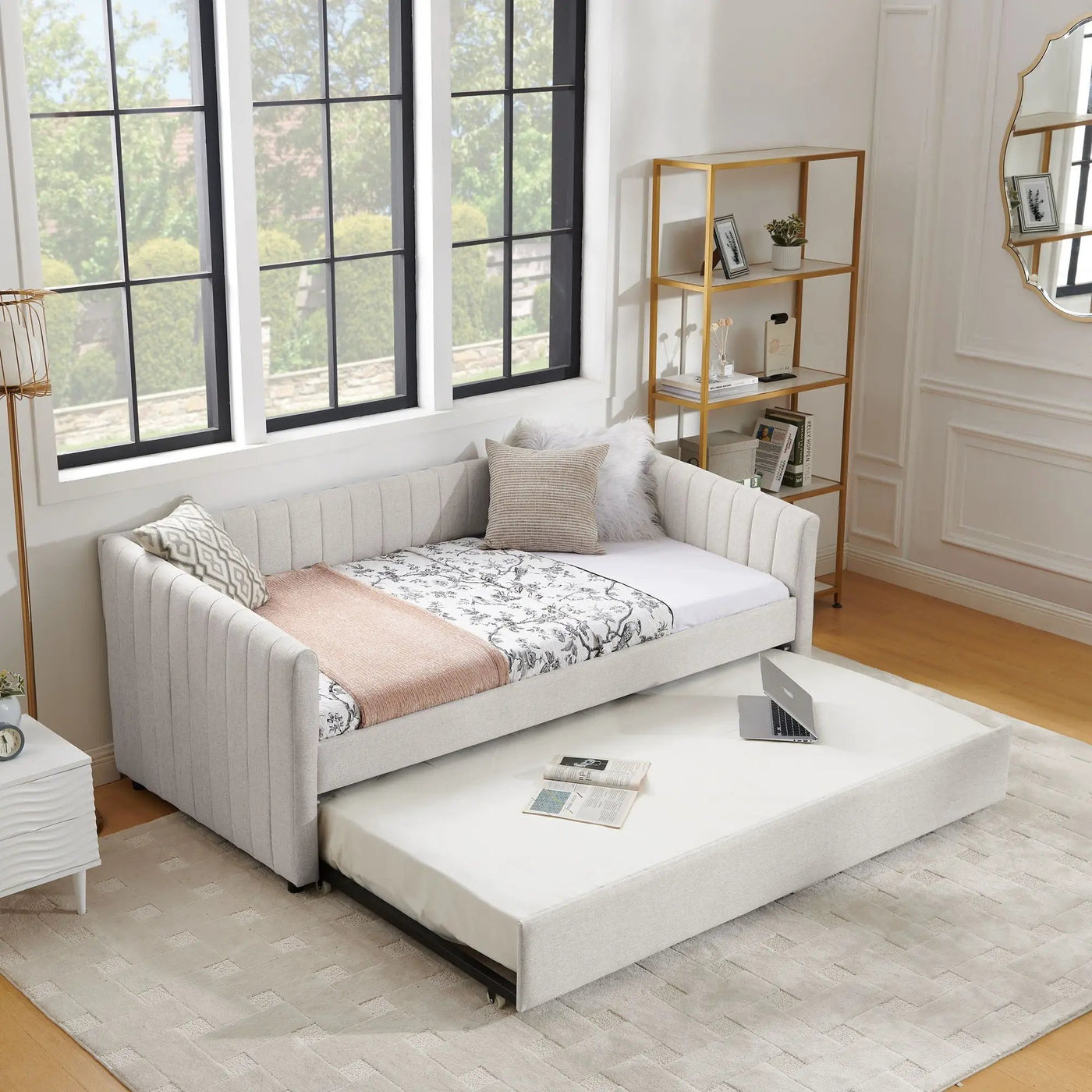 Upholstered Daybed With Trundle With Vertical Stripes by HouseOfZazla