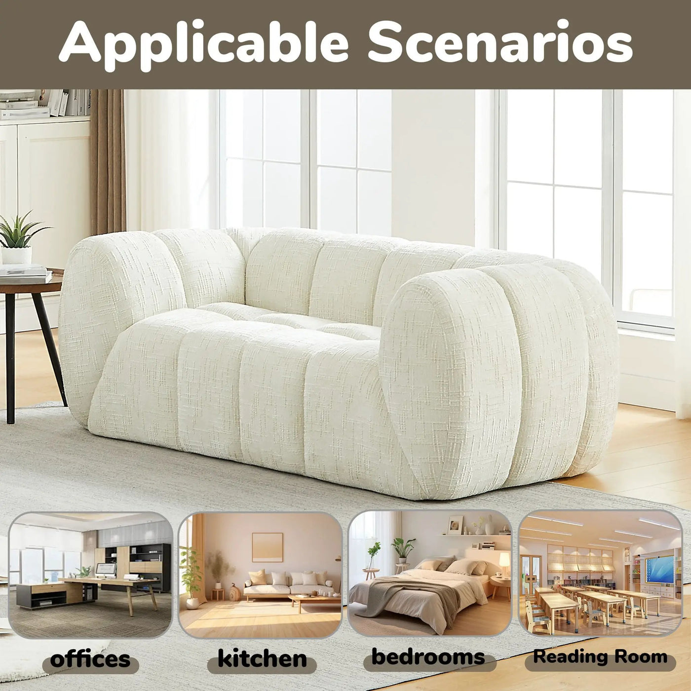 Quilted Cloud Sofa With Rounded Armrests And Piano Key Backrest Design by HouseOfZazla