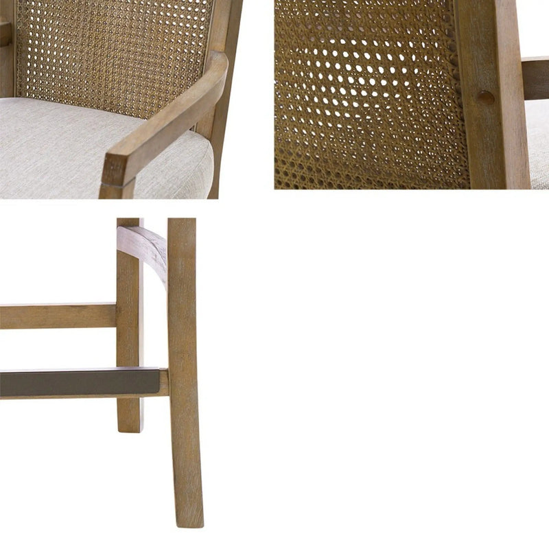 Cane Back Counter Stool With Upholstered Seat - Cream / Reclaimed Natural by HouseOfZazla