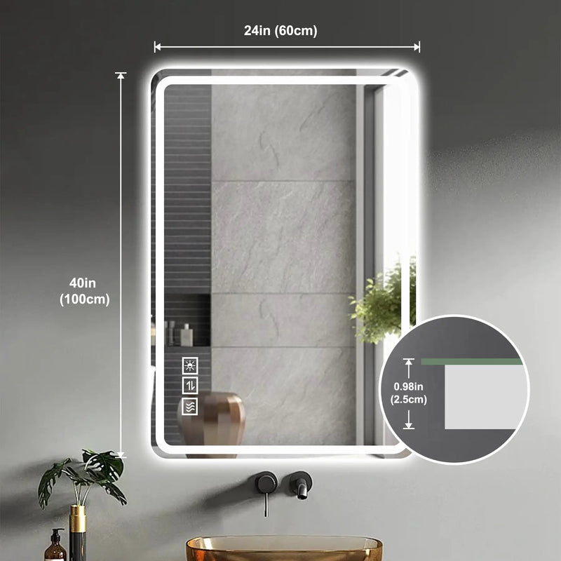 24X40 Inch LED Bathroom Mirror Vanity with Front Lights by HouseOfZazla