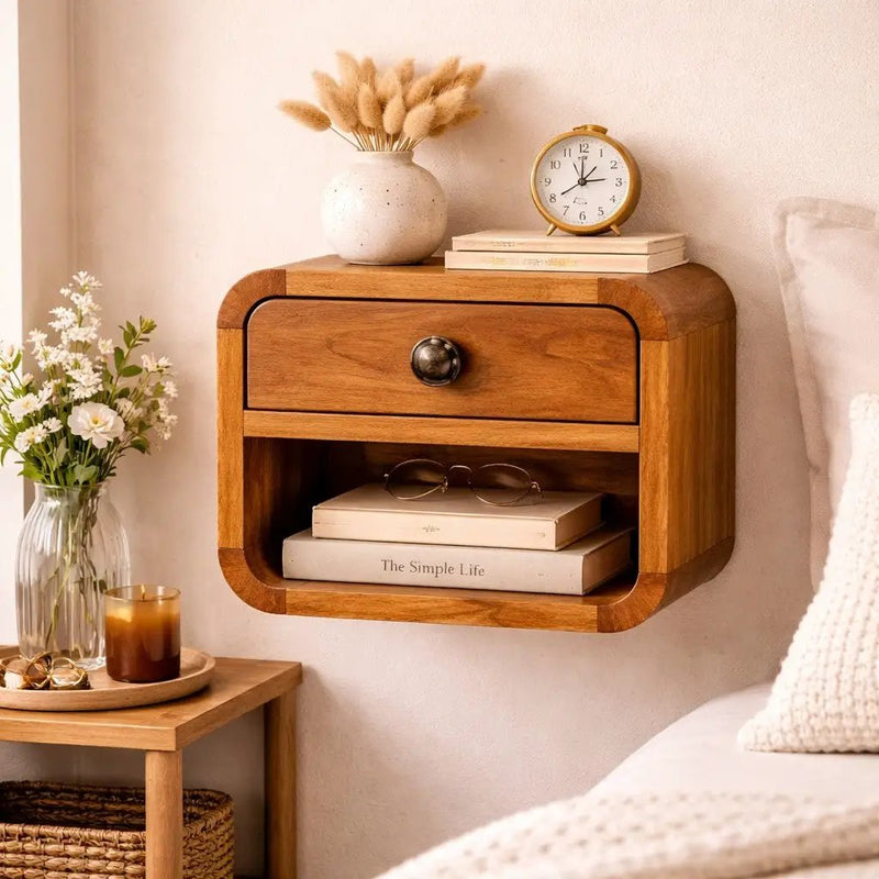 Solid Wood Curved Wall Mounted Bedside Table by HouseOfZazla