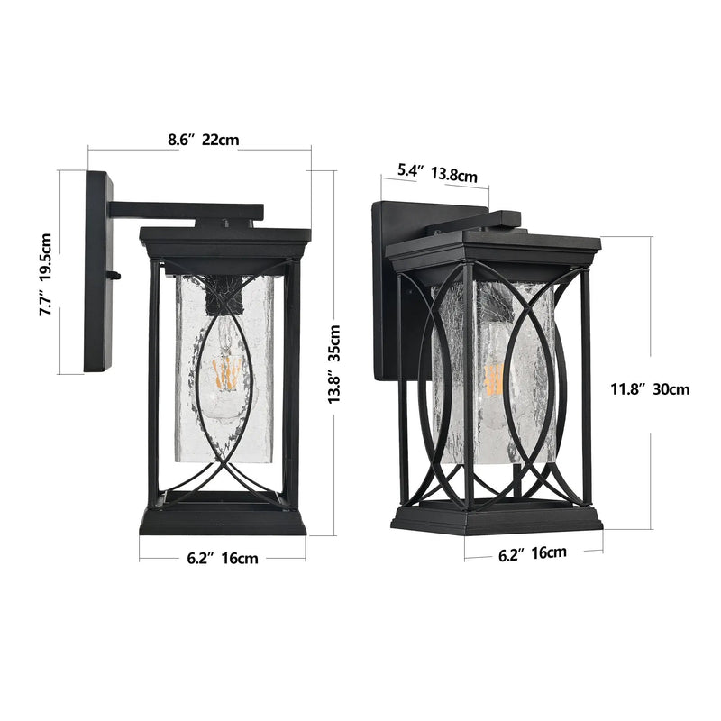 14'(H) Black Outdoor Wall Lantern with Crackled Glass by HouseOfZazla