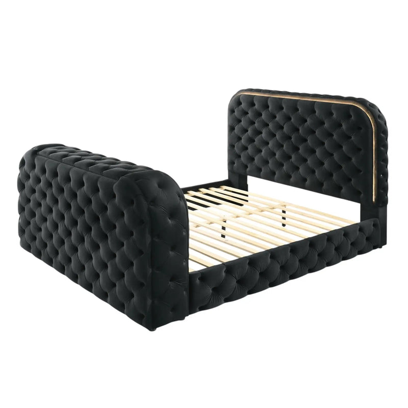 Kana - Eastern King Bed With LED, Fireplace & TV Stand - Black by HouseOfZazla