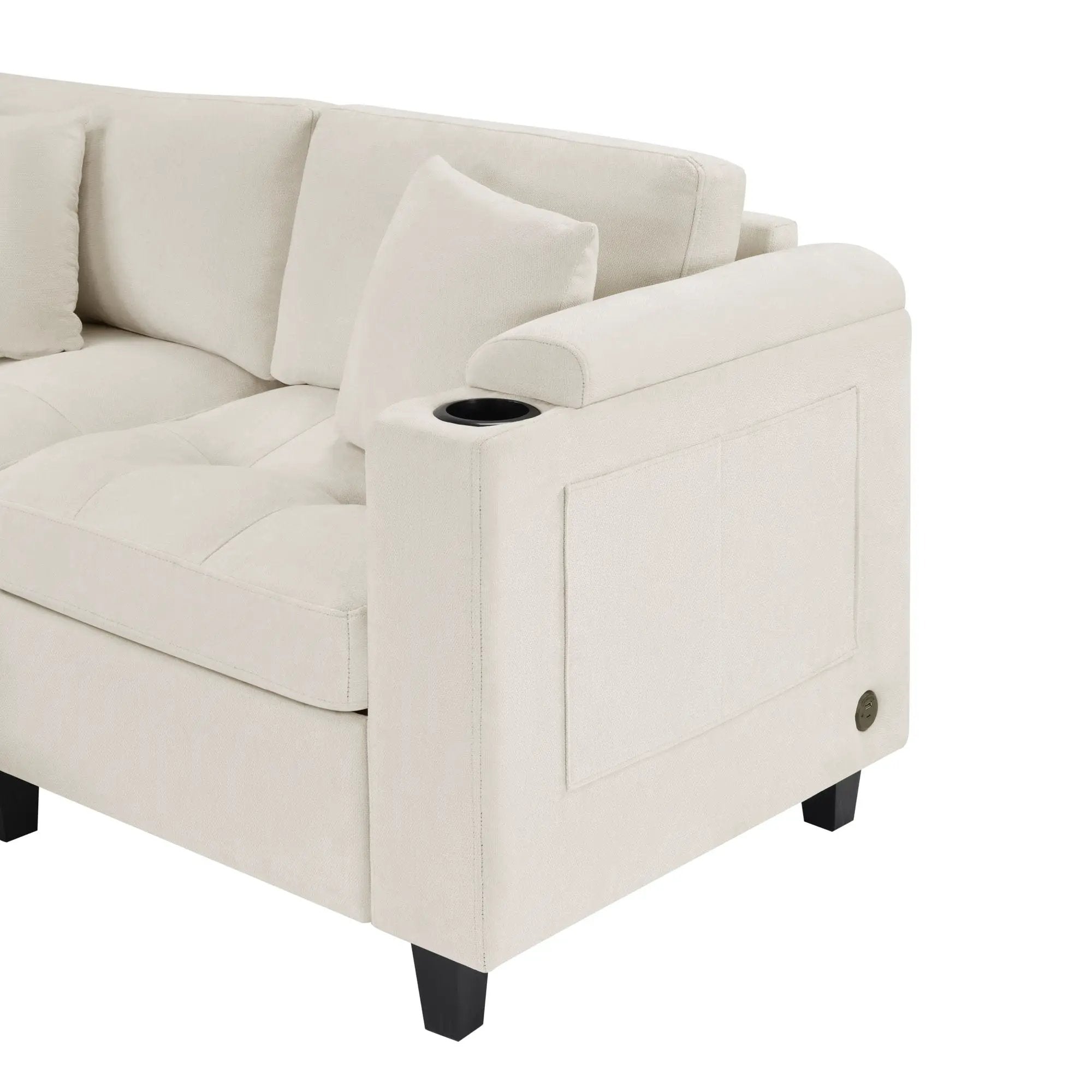 U Shaped Sectional Sofa, Corner Living Room Couch With Built In Cup Holders, Storage, USB Ports by HouseOfZazla
