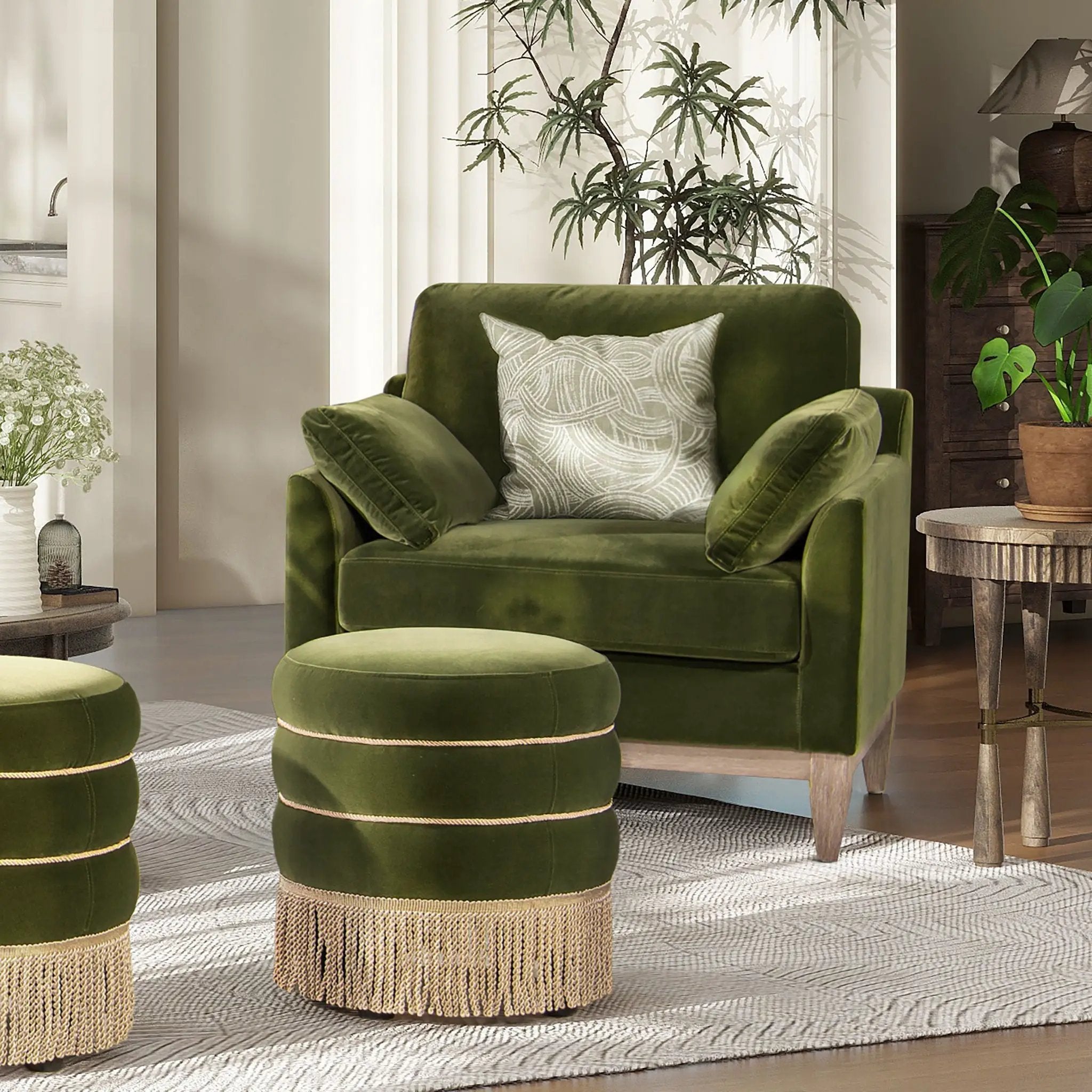Pasadena - Wide Modern Farmhouse Accent Arm Chair - Olive Green by HouseOfZazla