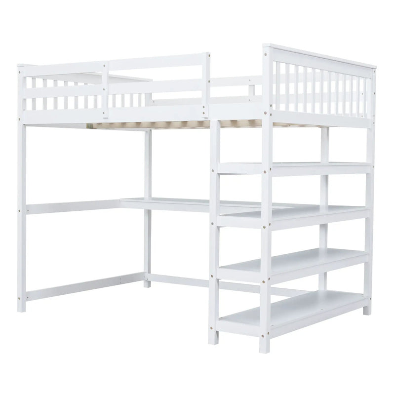 Loft Bed With Storage Shelves And Under Bed Desk by Unique Piece Furniture