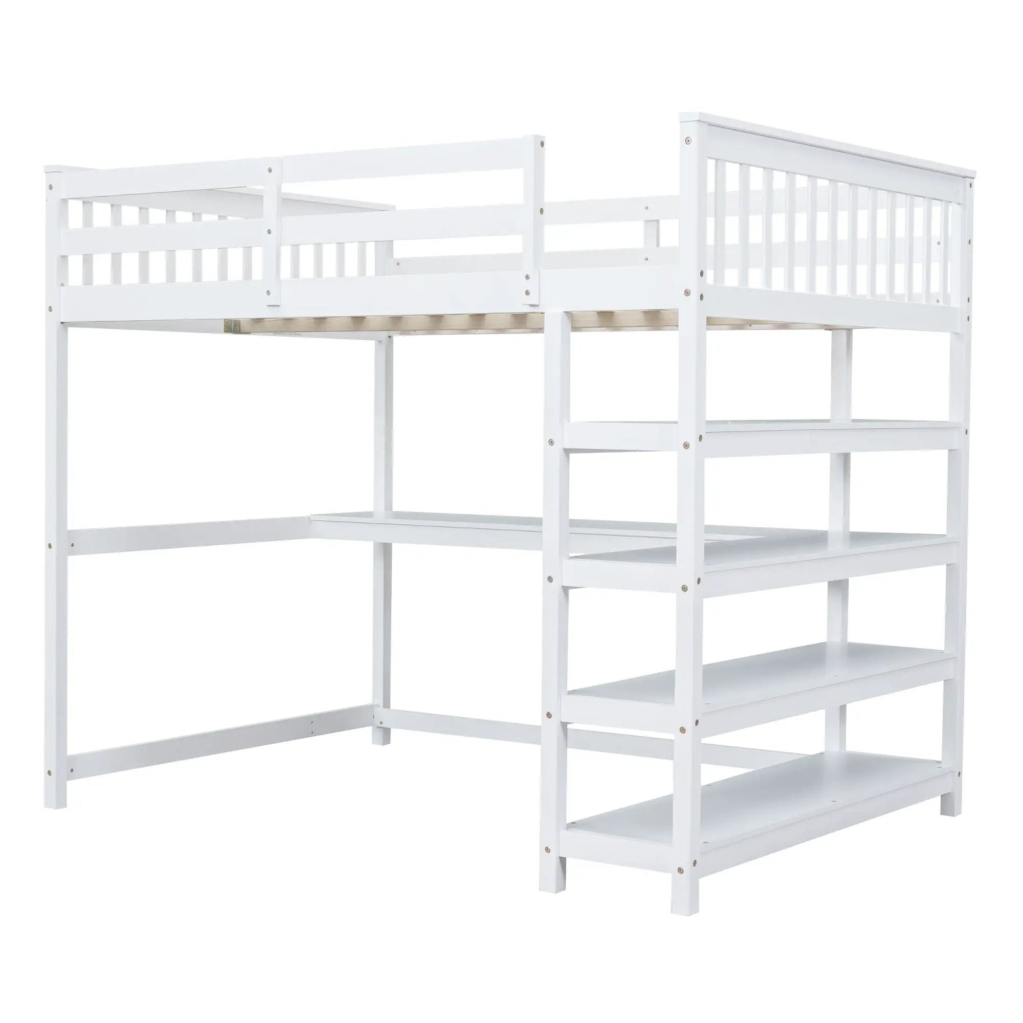 Loft Bed With Storage Shelves And Under Bed Desk