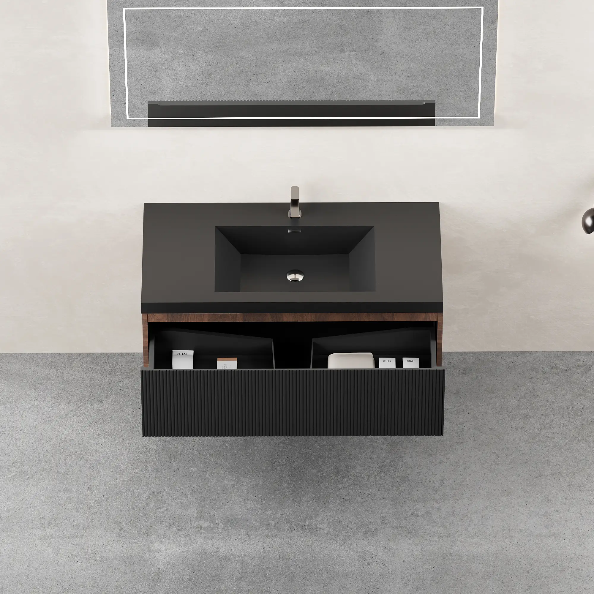 42" Floating Bathroom Vanity with Sink and Striped Storage Cabinet by HouseOfZazla
